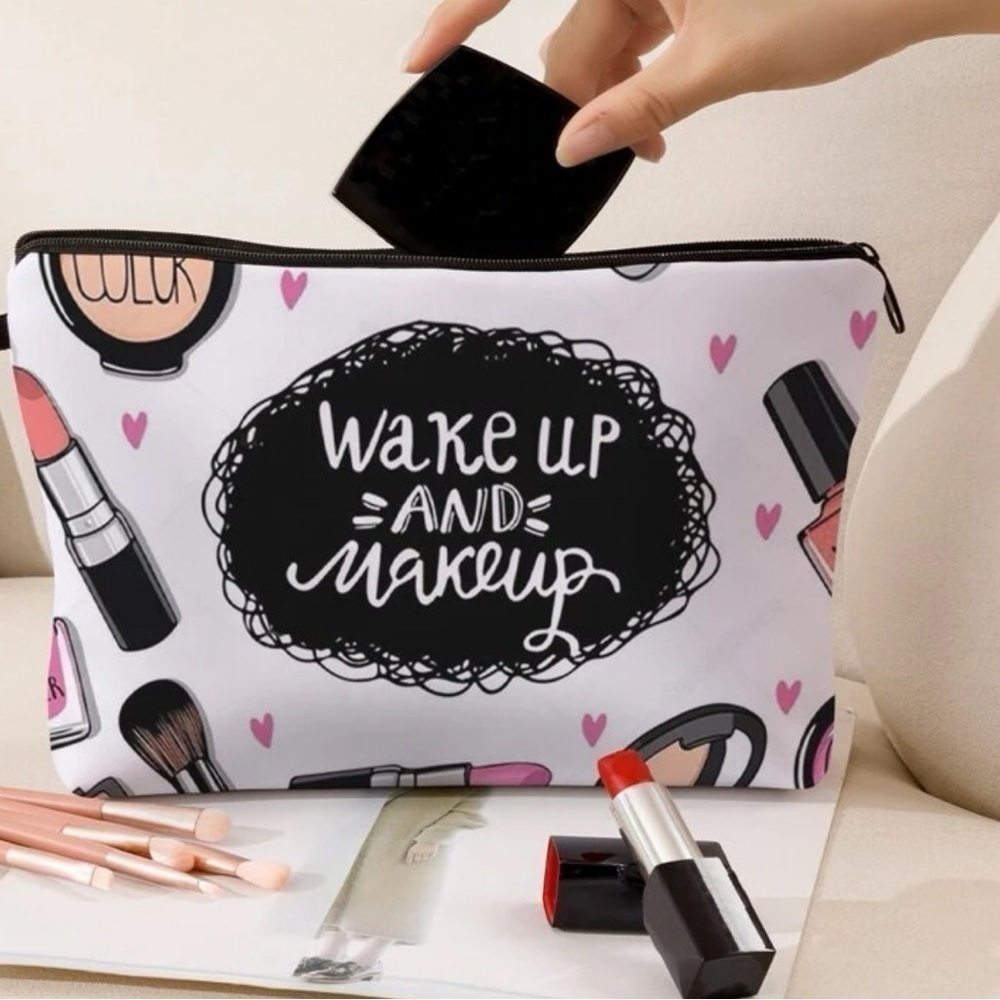 Wake up and Makeup Cosmetic Bag Chic Travel Pencil Pouch Makeup Bag